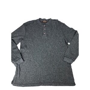 Taylor & Henry Henley Shirt Mens Large L Gray Heather Long Sleeve Thermal Waffle